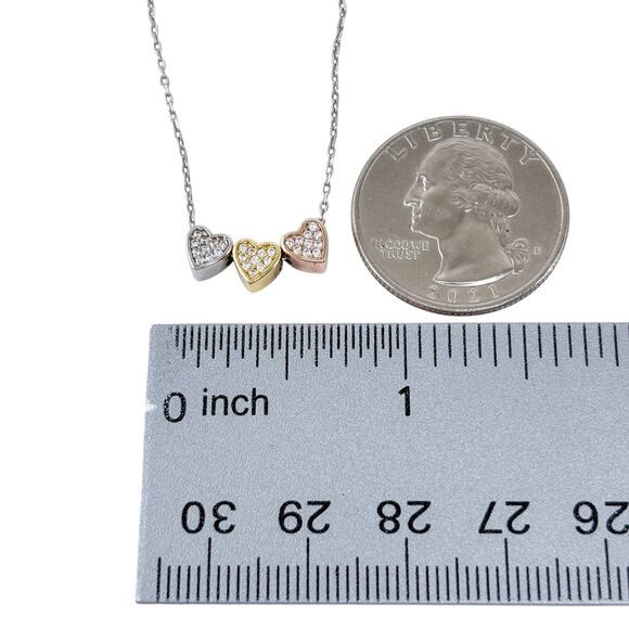 Vintage Sterling Silver 925 Triple Gold-Tone Heart Necklace 16"-18" - Picture 6 of 7